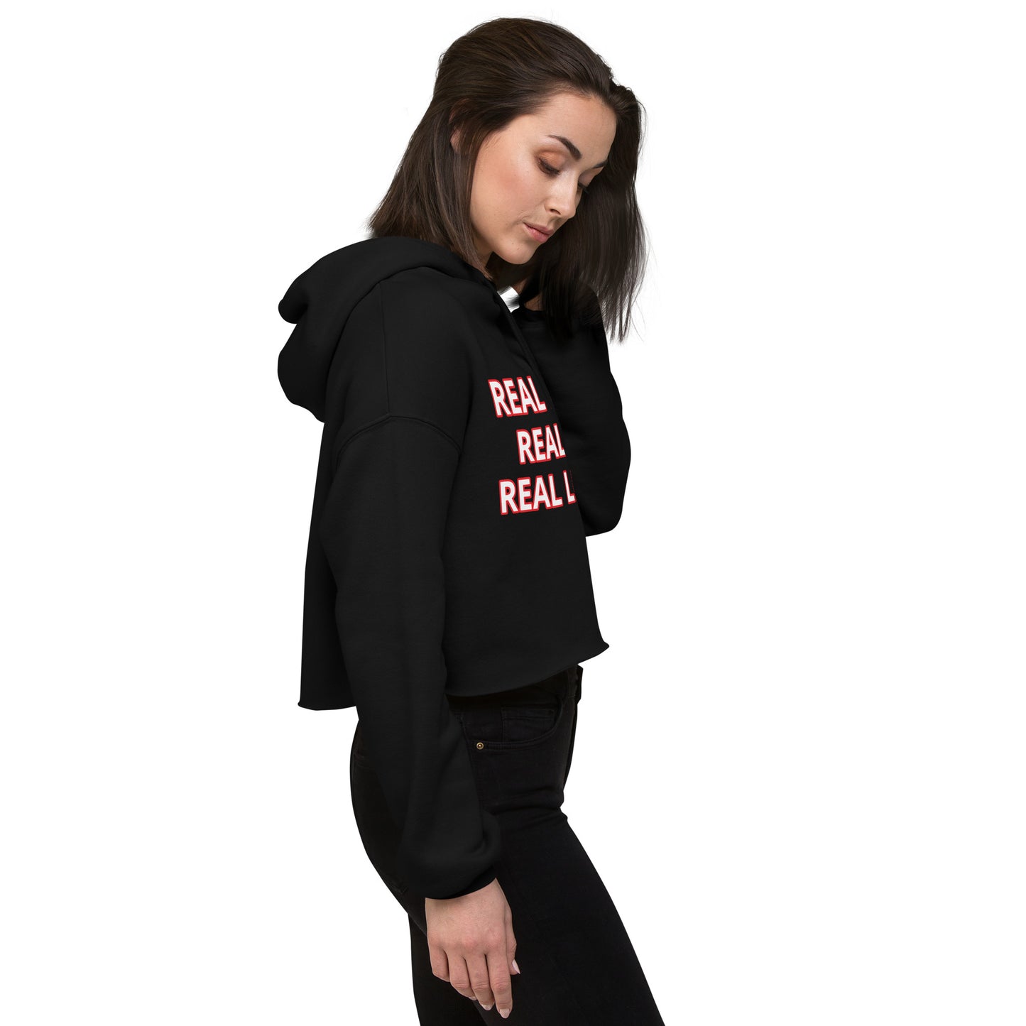 REAL EYES REALIZE REAL LIES Crop Hoodie